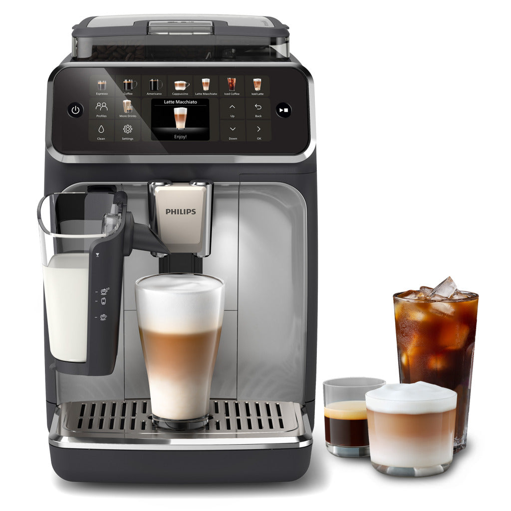 Serie 5500 (EP5546/70) Kaffeevollautomat – LatteGo Milchsystem, 20 heiße und kalte Kaffeespezialitäten, SilentBrew, QuickStart, Schwarz Silber