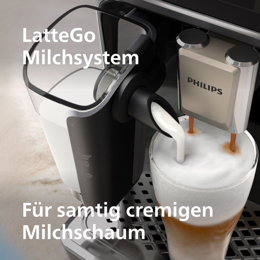 Serie 5500 (EP5546/70) Kaffeevollautomat – LatteGo Milchsystem, 20 heiße und kalte Kaffeespezialitäten, SilentBrew, QuickStart, Schwarz Silber